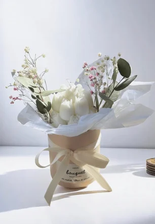 Molded Floral Candle – Pink Pot – Romantic or Ceremony Gift – Dried Flowers, Choice of Fragrance