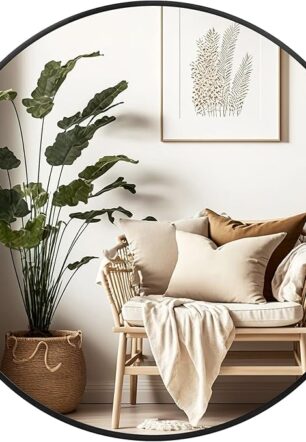 Black Circle Mirror for Wall 20 inch - Round Mirrors for Bathroom, Entryway, Living Room, Hallway