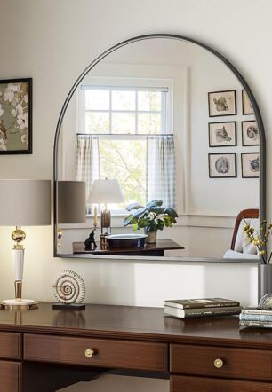 Mirror, 31 x 32 inch Arch Bathroom Mirror, Wall Mounted Vanity Mirror with Arch Metal Frame, Modern Bathroom Vanity Mirror for Bedroom, Living Room