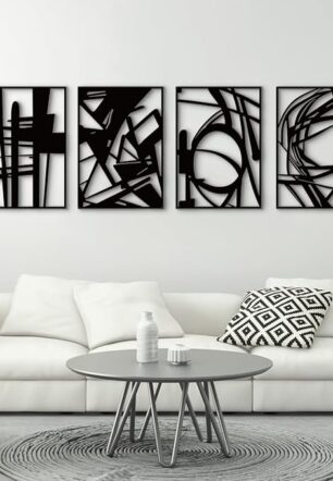 Glamativity 4 Pack Black Abstract Metal Wall Art, Minimalist Décor Single Line Art Wall Décor