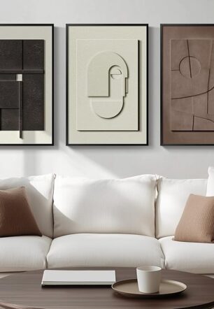 3D Textured Framed Abstract Wall Art, 3 Piece Modern Paintings Artwork for Walls