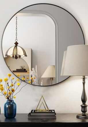 20 Inch Round Mirror, Metal Frame Circle Mirror, Wall Mounted for Entryway