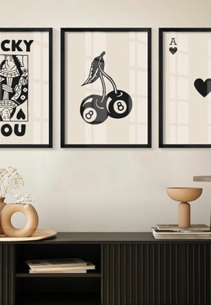 Heiple Framed Set of 3 Poker Wall Art Lucky You Poster