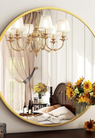 Round Mirror 19.6 Gold Wall Mounted Circle Mirrors Vanity Mirror with Brushed Aluminum Alloy Frame Modern Decoration for Bathroom