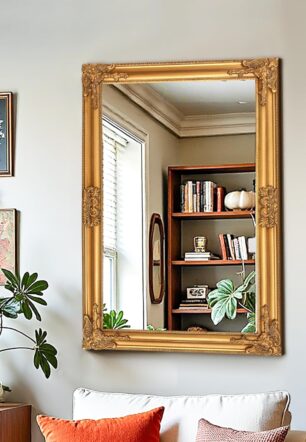 Vintage Gold Mirror for Wall, 24"x36" Antique Decorative Baroque Mirror with Imitation Metal Frame