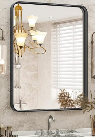 Black Metal Framed Vanity Rounded Rectangle Bathroom Mirrors for Over Sink Wall, 36x24 Inch Large Matte Mirror