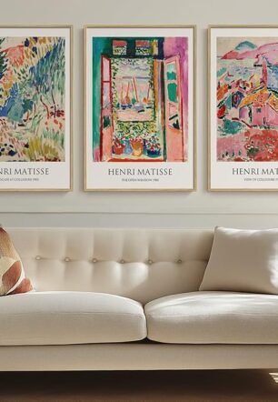 Framed Vintage Matisse Wall Art, Large Set of 3 Piece Henri Matisse Colorful Canvas Artwork for Walls
