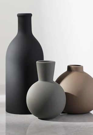 Ceramic Vase Set of 3, Vases Home Decor Rustic Farmhouse Decor Pottery Vases for Bouquet Pampas Grass Dried Fresh Flowers