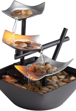 Tabletop Water Fountain, Home Décor Soothing Sound Machine - Automatic Pump, Deep Basin & Natural River Rocks