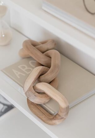 Book Shelf Decor Items - Acacia Wood Chain Link Decor, Coffee Table Accessories